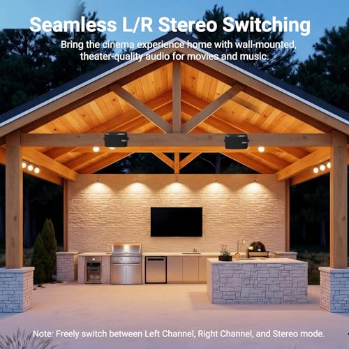 Inwa Upgraded 400W Outdoor Bluetooth Speakers Pair - Active Passive Wall Mount Stereo Speaker, Wireless Multi-Speaker Connection with Auracast, Sound System w/Aux for Porch, Patio, Garage, Home