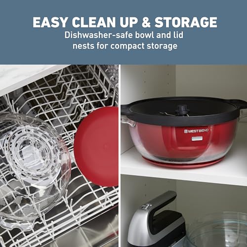 West Bend Stir Crazy Hot Oil Popcorn Popper, Popcorn Maker Machine with Large Serving Bowl Lid and Stirring Rod, 6-Qt., Red
