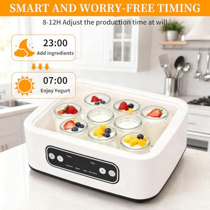 Homemade Greek yogurt comes with 9 jars, temperature control and intelligent timer, multi-purpose rice wine, fermentation, natto, etc (White)