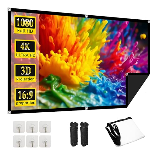 Projector Screen, 72Inch Outdoor Projector Screen, Washable & Foldable - Ideal for Indoor/Outdoor Home Theater, Camping, Office, 16:9 Aspect Ratio, 4K HD, Projector for Movies On Wall