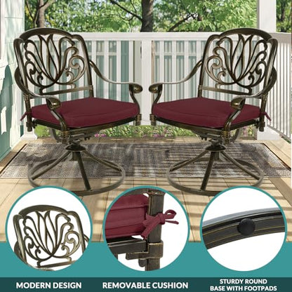MEETWARM 9-Piece Outdoor Patio Dining Set for 8, All Weather Cast Aluminum Patio Funiture Table and Chairs Set- 94.5” Rectangular Table and 8 Cushioned Swivel Rocker Chairs, Umbrella Hole, Chili Red