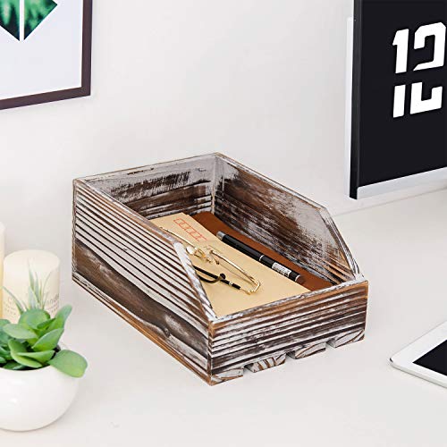 Liry Products Torched Wood Paper Nesting Tray Stackable Document Storage Crate File Organizer Whitewashed Tabletop Wooden Box Basket Letter Holder Folder Rack Desktop Home Office Supplies Jewelry