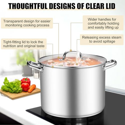 TeamFar 16QT Stock Pot, Stainless Steel Stockpot Large Induction Cooking Pot with Lid & Tri-ply Bottom, for Soup Seafood Cooking, Sauce Canning, Non Toxic & Heavy Duty, Various Stovetops Suitable
