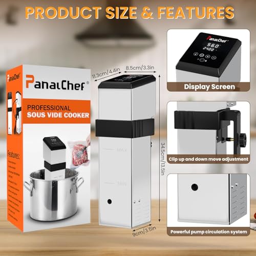 1600W Commercial Sous Vide Cooker Immersion Circulator, Restaurant Sous Vide Machines, 360° Water Circulation, 15dB Ultra Quiet, Fast Heating, Precise Time & Temperature Control (Silvery)