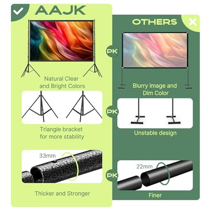 AAJK 150in Outdoor Projector Screen with Stand, Portable 16:9 4K HD Indoor Outdoor Projection Screen with Wrinkle-Free Design, Ideal for Home Theater and Backyard Cinema – Includes Carry Bag