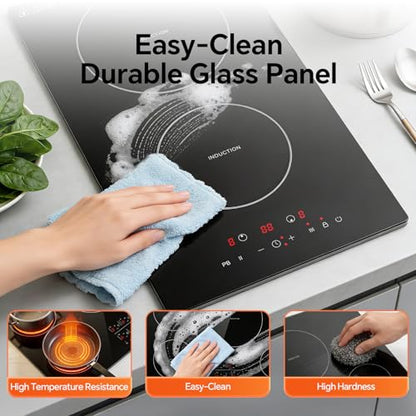 Ranein 12 Inch 2 Burner Induction Cooktop, 1800W, 120V