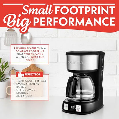 Gourmia Drip Coffee Maker – 5 Cup, One-Touch Brew, Pause & Serve, Adjustable 4 Hr Keep Warm, EZ-View Water Window, Black