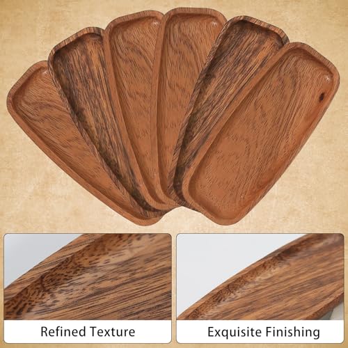 MeowAroma Mini Wooden Serving Platters and Trays, 7-inch Solid Acacia Wood Serving Plates for Food/Snacks/Appetizer, also as Jewelry Trays, Mini Charcuterie Board and Cheese Platter, Reusable (6 PCS)