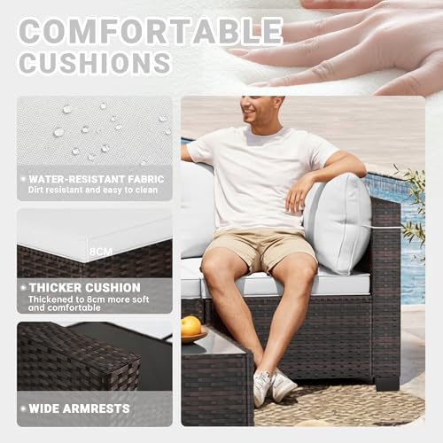 LAFWLL 7 Pieces Outdoor Patio Furniture Sets,Rattan Conversation Sectional Set,Manual Weaving Wicker Patio Sofa with Tea Table