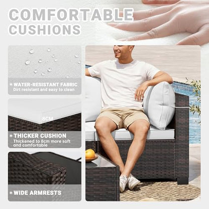 LAFWLL 7 Pieces Outdoor Patio Furniture Sets,Rattan Conversation Sectional Set,Manual Weaving Wicker Patio Sofa with Tea Table