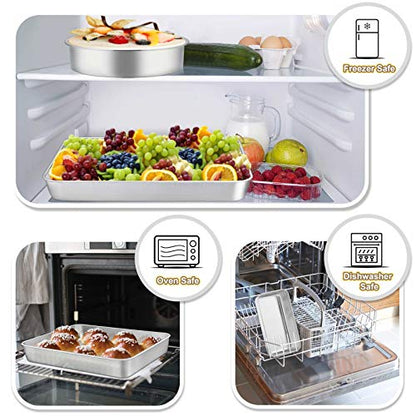 TeamFar Stainless Steel Bakeware Set of 8, Baking Roasting Toaster Oven Pans, Lasagna/Square/Round Cake Pan, Loaf Pan & Muffin Pan, Non-Toxic & Sturdy, Smooth & Dishwasher Safe