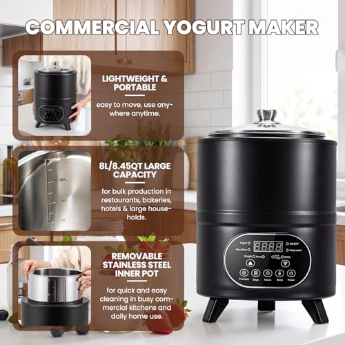 NEWTRY 8L/8.45qt Yogurt Maker, 110V Commercial Yogurt Maker Machine with Time and Temperature Control, Large Capacity Stainless Steel Inner Pot, for Dough Proofing, Rice Wine, Fruit Vinegar