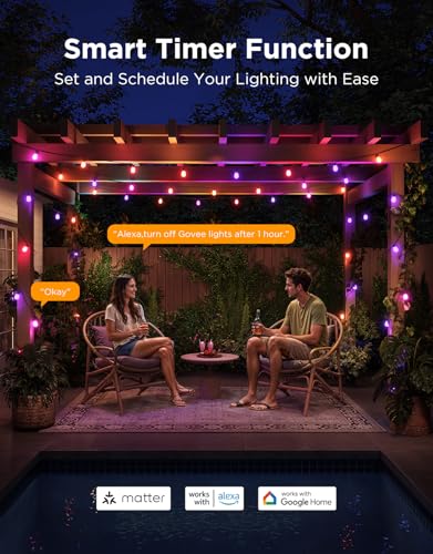 Govee S14 Bulb Outdoor String Lights 2, 96ft Smart RGBIC Warm White Patio Lights with 15 LED Bulbs, 111 Scene Modes for Outdoor Decor, Upgraded IP66 Compatible with Alexa, Google, Matter, APP Control
