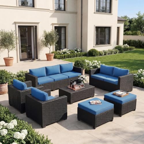 LazySunsets 10-Piece Outdoor Patio Furniture Set, Navy Blue