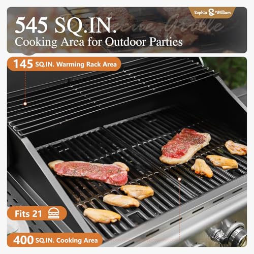 Sophia & William 4-Burner Gas BBQ Grill with Side Burner and Porcelain-Enameled Cast Iron Grates, 42,000BTU Propane Grills Outdoor Cooking Barbecue Cabinet Style, Blue