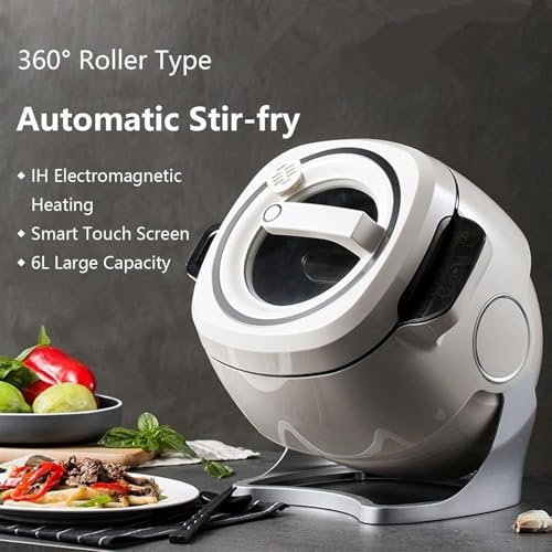 Automatic Cooking Machine,2000W 5-6L auto Cooking Wok Fried Rice Machine,One-Click Smart Start, Three Speed Adjustable,360 ° Automatic Rotation