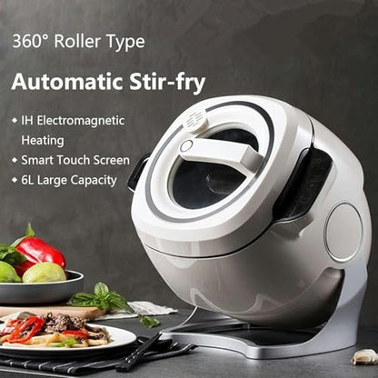 Automatic Cooking Machine,2000W 5-6L auto Cooking Wok Fried Rice Machine,One-Click Smart Start, Three Speed Adjustable,360 ° Automatic Rotation