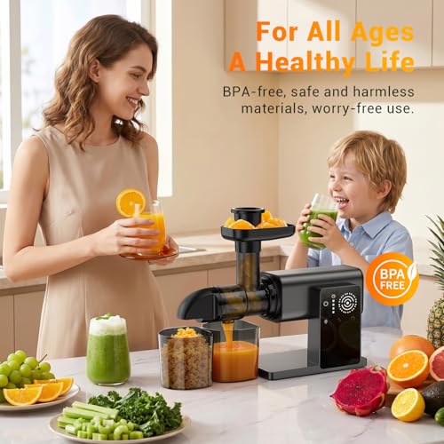 Juicer Machines with LED Smart Touch Screen, 2 Modes Slow Masticating Juicers for Kale & Celery, BPA-Free Cold Press Juicer with Reverse Function, Aluminum Alloy