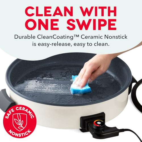 DASH Family Size Electric Skillet with Lid, 6-Quart Ceramic, Cream