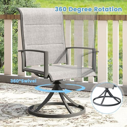 DIFY 5 Piece Outdoor Patio Dining Set for 4, 47.2" Round Metal Dining Table and Swivel Patio Chairs with Padded Textilene, All-Weather Outdoor Furniture Set for Garden Backyard Porch, Grey
