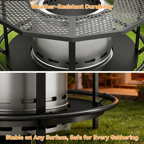 Fire Pit Surround Tabletop - 360° Fire Pit Guard for Solo Stove Bonfire & Ranger, Portable Protective Barrier for Wood Burning Fire Pits Up to ⌀21", UV-Resistant Outdoor Fabric (Firepit Not Included)