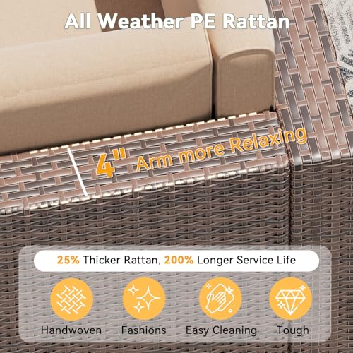 Aoxun 8 Piece Patio Furniture Set, Wicker Outdoor Furniture with Large Storage Table, Patio Conversation Sets with Waterproof Cover, Outdoor Sectional Sofas for Backyard Garden(Brown/Khaki)