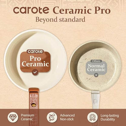 CAROTE 21-Piece Ceramic Cookware Set, Nonstick Pots and Pans Set with Detachable Handle, Non-Toxic Kitchen Cooking Set, Induction Compatible, Dishwasher & Oven Safe, Terracotta
