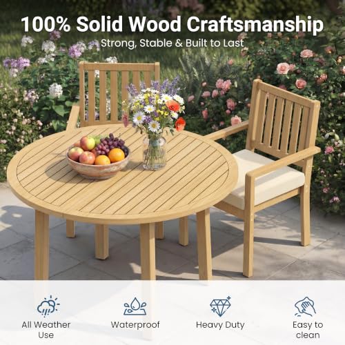 Wisteria Lane 5-Pieces Acacia Patio Table and Chairs Set for 4, Outdoor Dining Set with Table, Modern Patio Table Set with Cushion, Patio Furniture Set for Backyard Deck Garden Porch, Brown