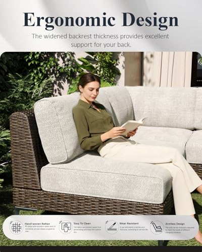 LayinSun 8-Piece Wicker Rattan Patio Furniture Set, Deep Seating Outdoor Modular Sectional Sofa Conversation Set with Thick Cushions for Lawn, Garden