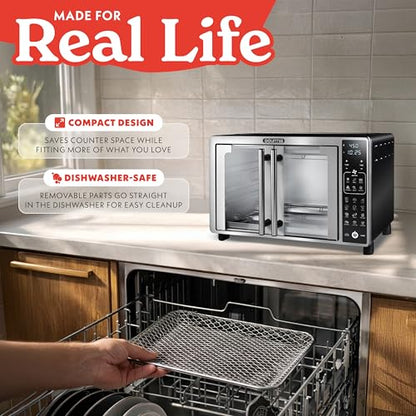 Gourmia Air Fryer French Door Toaster Oven - 6-Slice Capacity, LED Display with 19 Cooking Presets, Stainless Steel