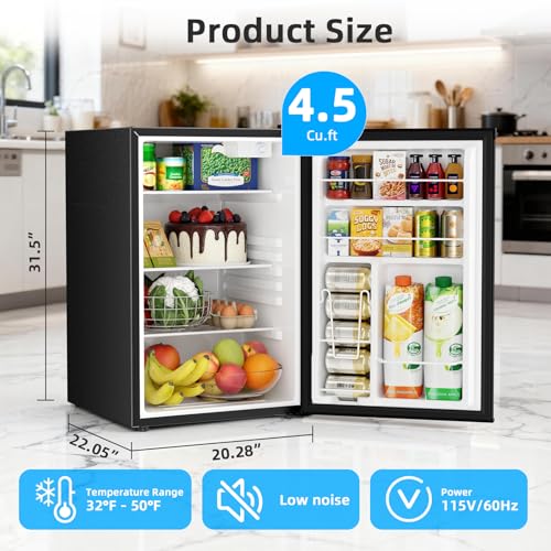 Antarctic Star 4.4 Cu.Ft Compact Refrigerator,Mini Fridge Single Door with Adjustable Thermostat,Removable Glass Shelves for Apartment/Dorm/Office,BLACK