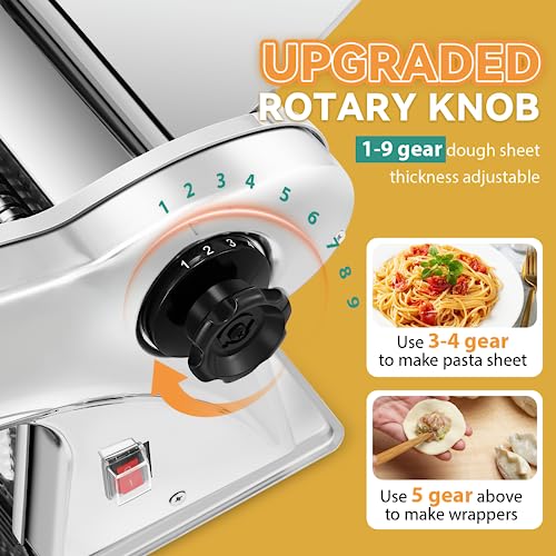 Newhai Electric Pasta Maker Family Noodle Making Machine Dough Roller 2.5mm Spaghetti 4mm Wide Noodle 9mm Fettuccine Cutter 110V US Stainless Steel for Home Use