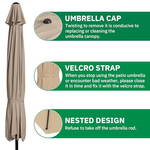 MEWAY 9ft Patio Umbrella Outdoor Table Umbrellas with Push Button Tilt and Crank, Market Umbrella 8 Sturdy Ribs for Deck, Garden, Pool and Backyard, Beige