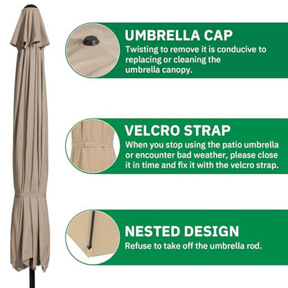 MEWAY 9ft Patio Umbrella Outdoor Table Umbrellas with Push Button Tilt and Crank, Market Umbrella 8 Sturdy Ribs for Deck, Garden, Pool and Backyard, Beige