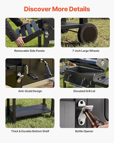 VEVOR Charcoal Grill, 780 sq.in. Extra-Large Charcoal Barbecue Grill with 2 Liftable Charcoal Trays & Folding Side Tables, High-Temp Powder-Coated Steel BBQ Cooking Grills for Patio Backyard Parties