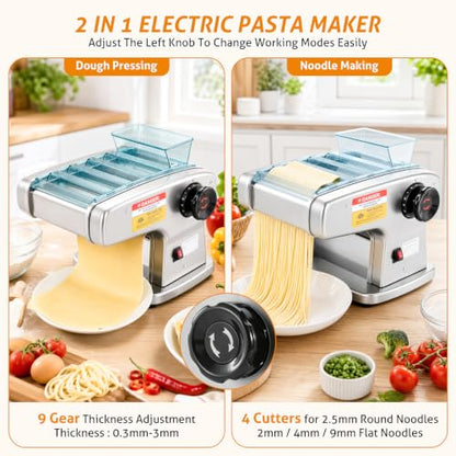 WICHEMI Electric Pasta Maker 4 IN1 Pasta Roller Noodle Pressing Machine