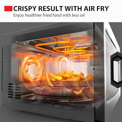 Toshiba Air Fryer Combo 4-in-1 Countertop Microwave Oven, Smart Sensor, Convection, Mute Function, Position Memory 13.6" Turntable, 1.5 Cu Ft, 1000W, Silver, ML-EC42P(SS)