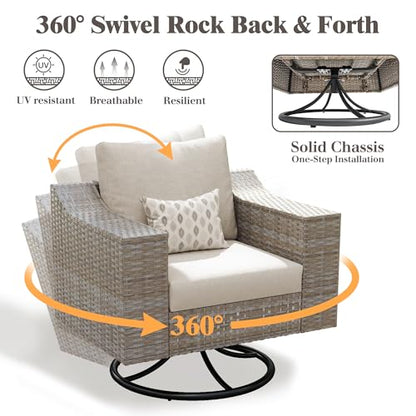 LUXOAK 10-Piece Patio Furniture Set with Storage Tables & Rocking Chairs