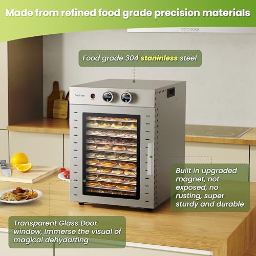 Food Dehydrators Machine with 12 Stainless Steel Trays with Timer Setting Temperature Adjusted 68 ℉ to 194 ℉ Dryer for Herb Fruit Meat Vegetables Mushroom Beef jerky for Commercial Household large