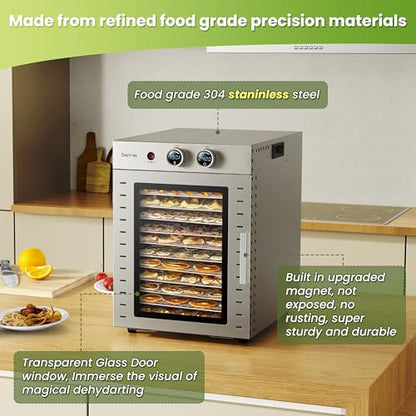 Food Dehydrators Machine with 12 Stainless Steel Trays with Timer Setting Temperature Adjusted 68 ℉ to 194 ℉ Dryer for Herb Fruit Meat Vegetables Mushroom Beef jerky for Commercial Household large