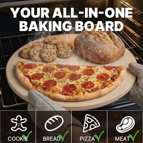 LAMPIZZERIA 14-inch Round Pizza Stone for Oven & Grill Cordierite Baking Stone for Pizza Bread Crispy Crust BBQ, Camping & Outdoor Cooking Stone with High Heat Resistance