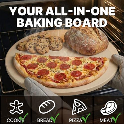 LAMPIZZERIA 14-inch Round Pizza Stone for Oven & Grill Cordierite Baking Stone for Pizza Bread Crispy Crust BBQ, Camping & Outdoor Cooking Stone with High Heat Resistance
