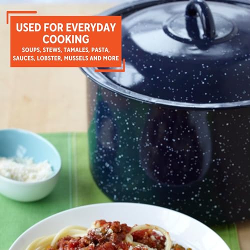 IMUSA USA Blue Enamel Stock Pot with Lid 12-Quart Speckled (C20666-10646W)