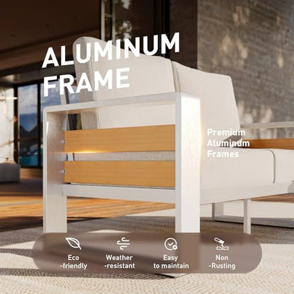 Aoxun Aluminum Patio Furniture Set, 4 Seats Luxury Metal Patio Conversation Sets with Coffee Table, Thick Cushions and Waterproof Cover, Sectional Outdoor Furniture Set for Backyard/Poolside, Beige