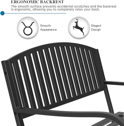 On Shine 50'' Outdoor Bench Weatherproof, Cast Iron All Metal Frame Garden Bench, Anti-Rust Patio Park Bench Clearance for Front Porch, Yard, Lawn, Deck