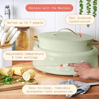Wonderful 10-in-1 Electric Multi-Cooker 6 Qt Cast Aluminum Pot, 7 Preset Function,Oven & Dishwasher Safe to 400°F Sauté Slow Cook Steam Touch Display (Sage Green)