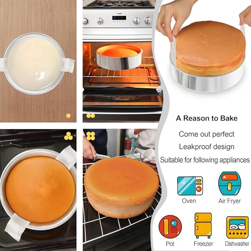 AWTBDP 8 Inch Cake Pan Set of 2, Nonstick Stainless Steel Round Layer Cake Baking Pans with 100PCS Parchment Papers, Circle Cake Pan Tins for Birthday Christmas, Non-Toxic & Healthy, Dishwasher Safe