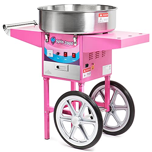 Olde Midway Cotton Candy Machine Cart, SPIN-2000 Electric Candy Floss Maker, Commercial-Grade