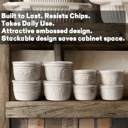 Artena Ramekins with Lids, Creme Brulee Ramekins Oven Safe, Ceramic Pudding Cups, Souffle Cups, Custard Cups, Dipping Sauce Cups, Food Storage Containers with Lids, Set of 4 (Multiple Patterns, 8 oz)