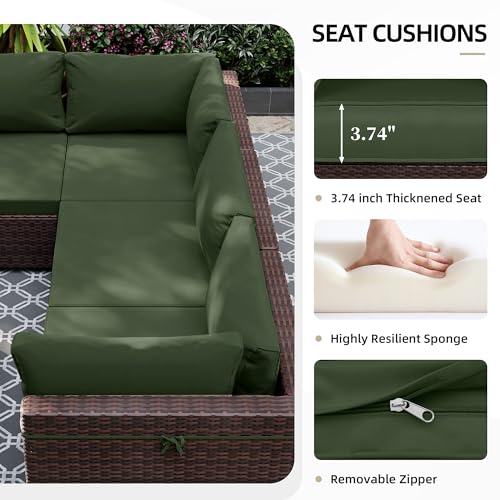 UPHA 7-Piece Wicker Patio Furniture Set with Coffee Table, Green